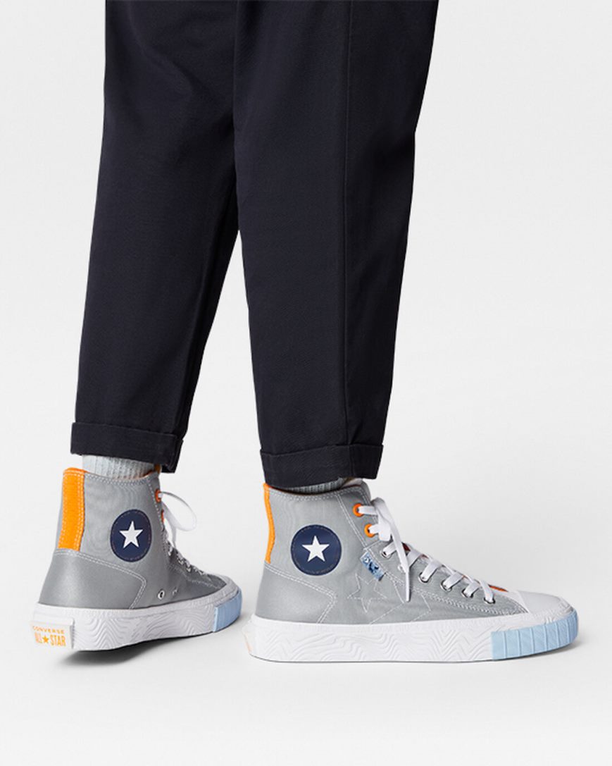 Tenis Converse Chuck Taylor Alt Star Reflective Shine Cano Alto Masculino Cinzentas Branco Laranja | PT U0097TP